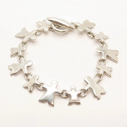 925 Sterling Silver Vintage Human Link Bracelet 7.5"