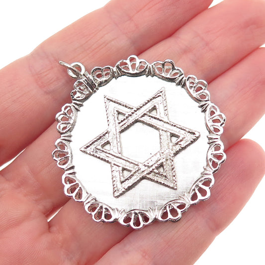 925 Sterling Silver Vintage Star of David Judaica Charm Pendant