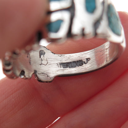 Pacific Jewelry Old Pawn 925 Sterling Silver Vintage Turquoise Inlay Ring Size 8