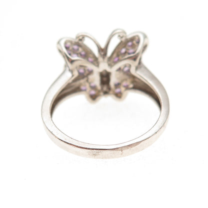 Jane Seymour 925 Sterling Silver Real Diamond Amethyst Butterfly Ring Size 6.75