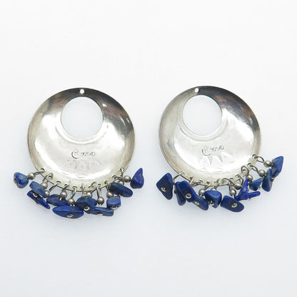 CAROLYN POLLACK Old Pawn 925 Sterling Silver Vintage Real Lapis Jacket Earrings