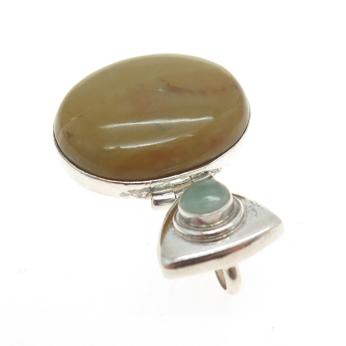 925 Sterling Silver Vintage Real Sand Agate & Aquamarine Gemstone Pendant