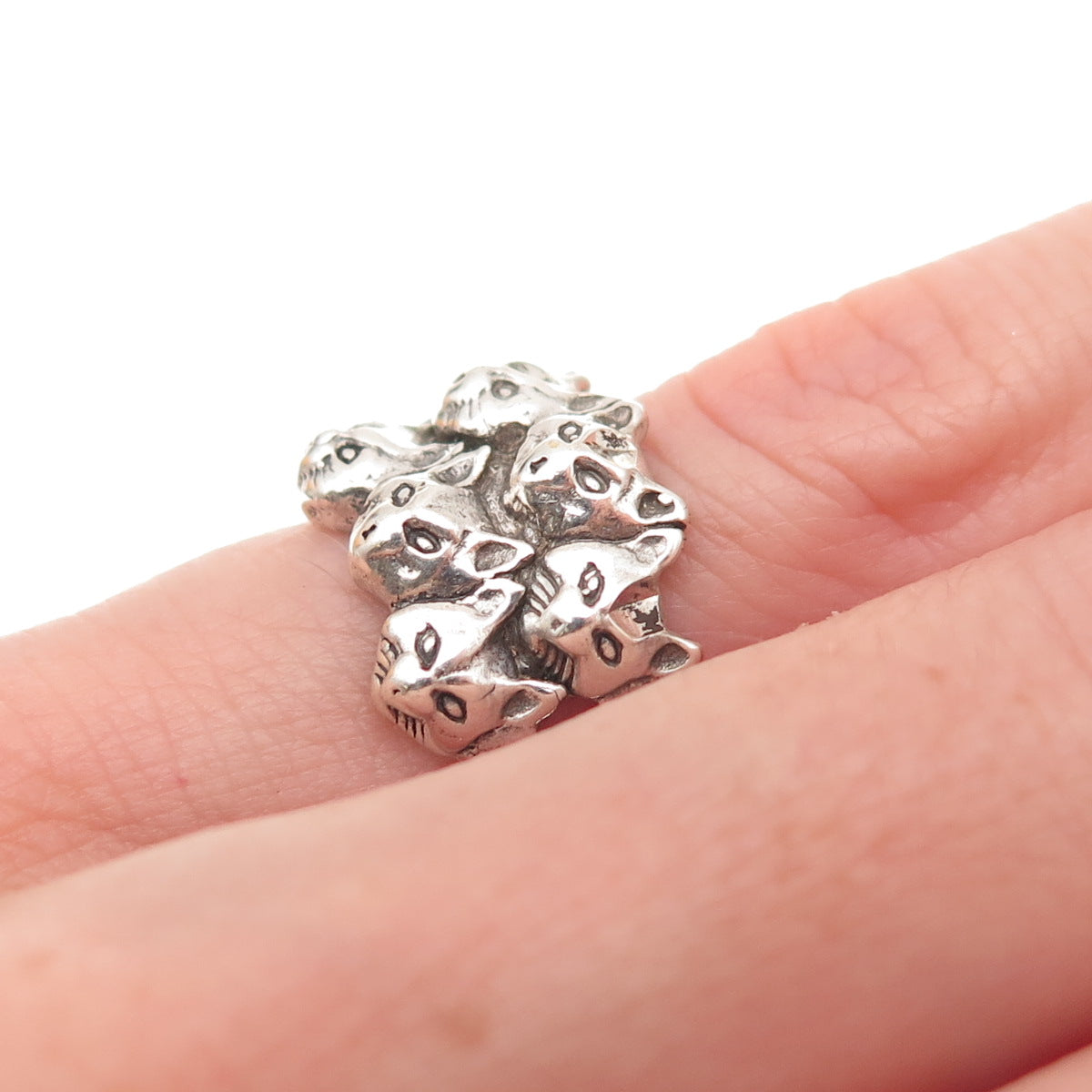 Shube 925 Sterling Silver Vintage Six Cats Oxidized Ring Size 4.25
