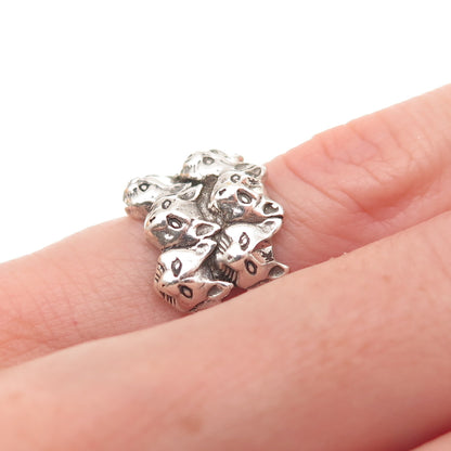 Shube 925 Sterling Silver Vintage Six Cats Oxidized Ring Size 4.25