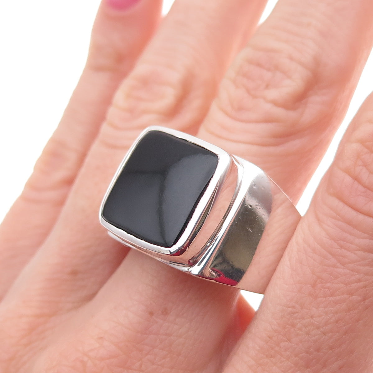 925 Sterling Silver Vintage Real Black Onyx Ring Size 13.25