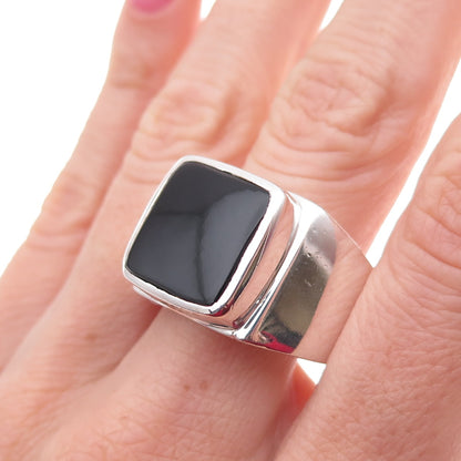 925 Sterling Silver Vintage Real Black Onyx Ring Size 13.25