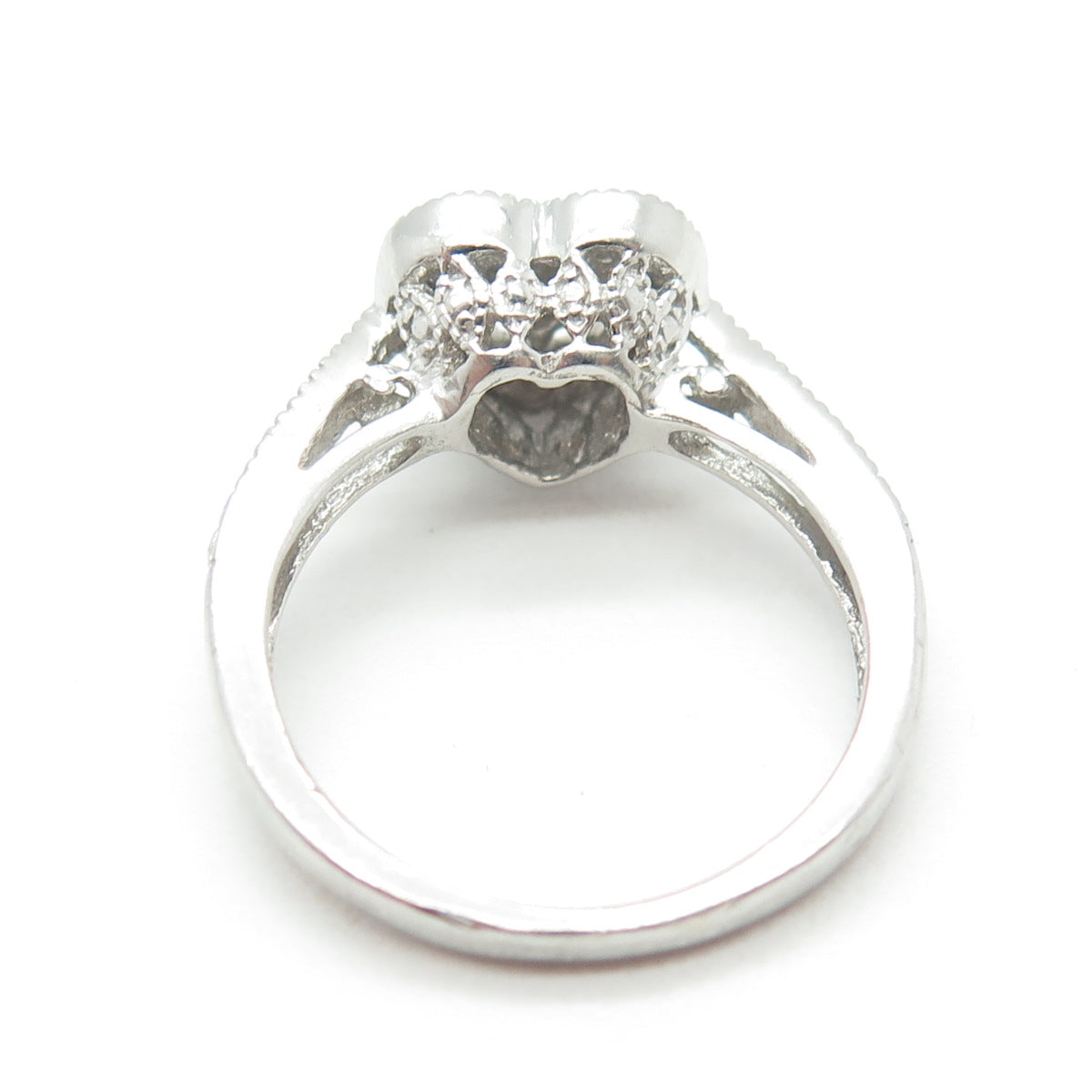 925 Sterling Silver Real Round-Cut Diamond Accent Heart Love Ring Size 7