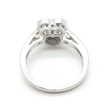 925 Sterling Silver Real Round-Cut Diamond Accent Heart Love Ring Size 7