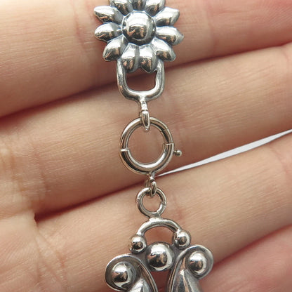 925 Sterling Silver Vintage Floral Link Bracelet 7.5"
