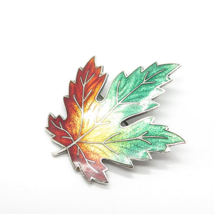 925 Sterling Silver Vintage Enamel Canadian Maple Leaf Pin Brooch
