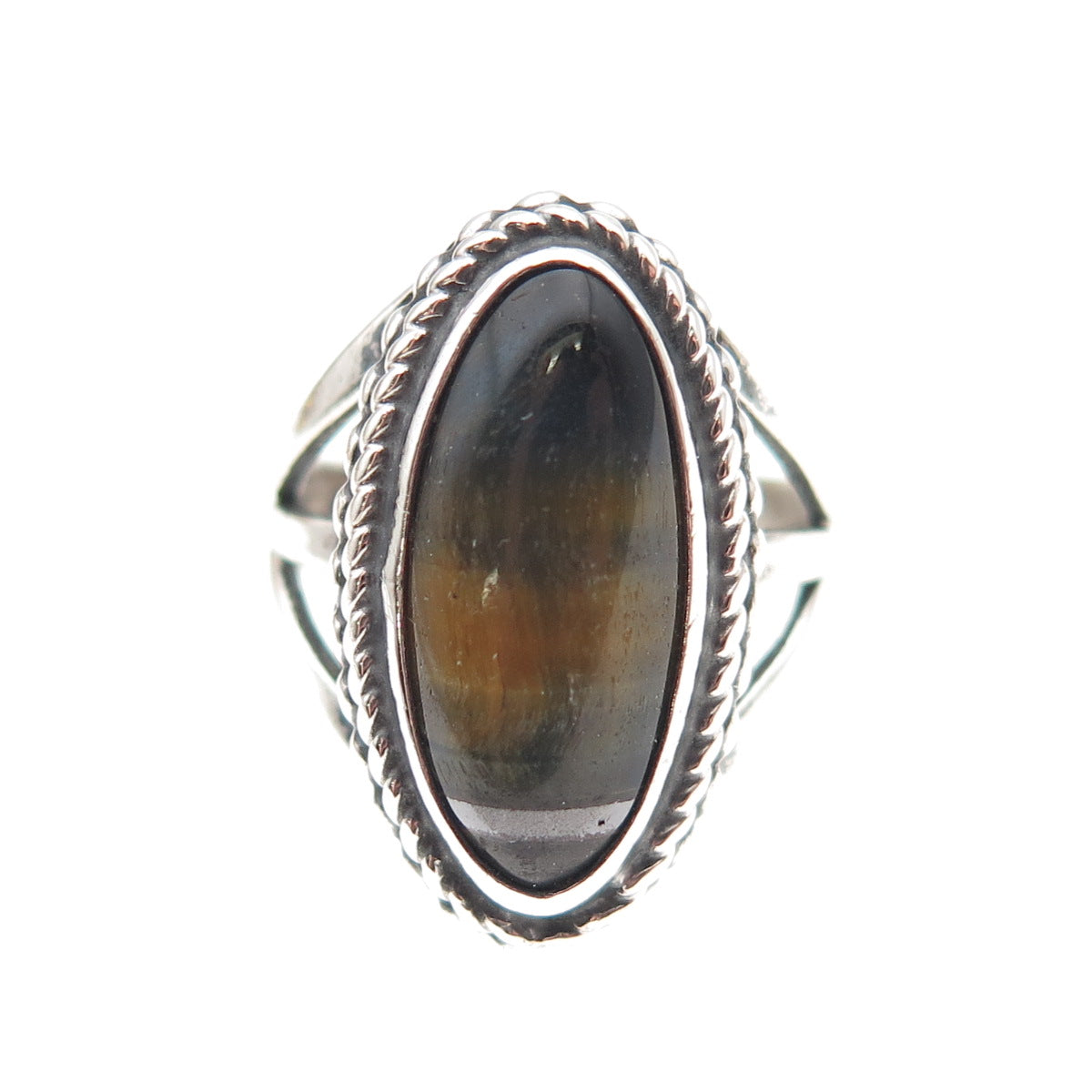 Old Pawn Sterling Silver Vintage Southwestern Tiger Eye Tribal Ring Size 4.75