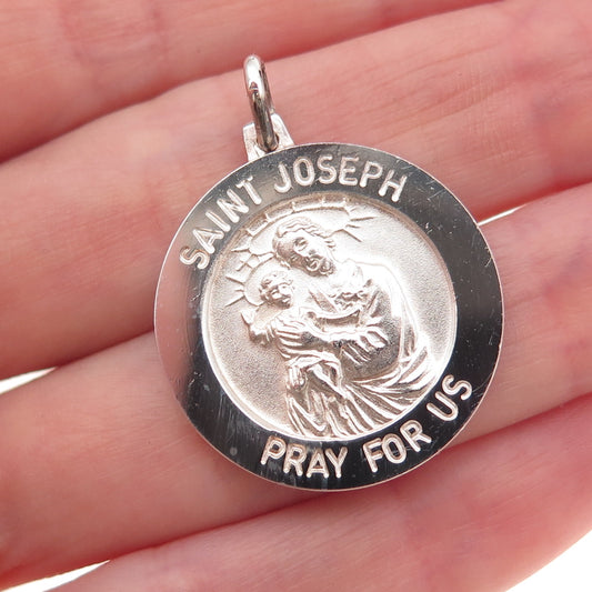 925 Sterling Silver Vintage Italy Saint Joseph Religious Charm Pendant
