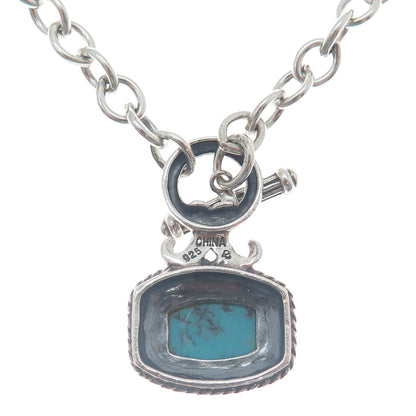 ROSS SIMONS 925 Sterling Vintage Real Tyrone Turquoise Rolo Chain Necklace 16"