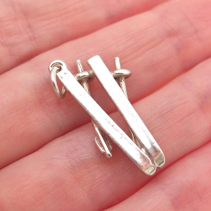 925 Sterling Silver Vintage Ski & Pole Oxidized Charm Pendant