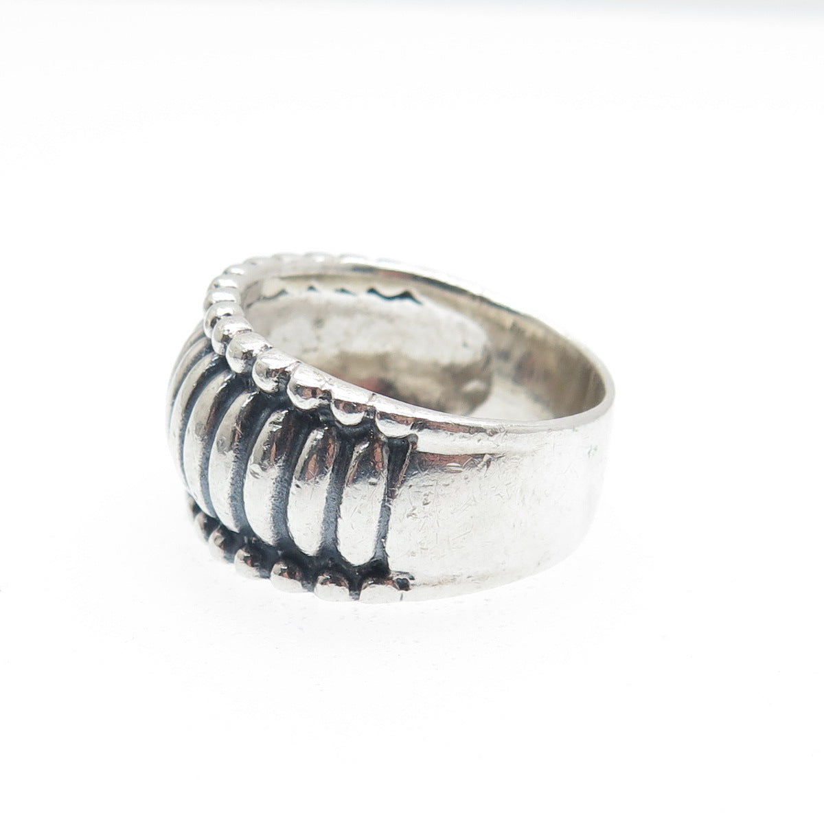 925 Sterling Silver Vintage Modernist Shell Oxidized Ring Size 6.75