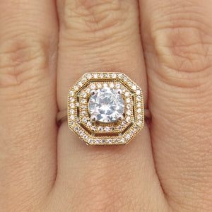 CELINE F. 925 Sterling Silver 2-Tone Round-Cut C Z Ring Size 7