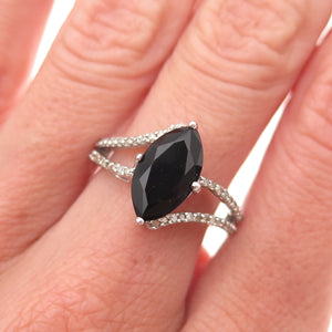 925 Sterling Silver Real Champagne Diamond & Black Spinel Ring Size 7.75