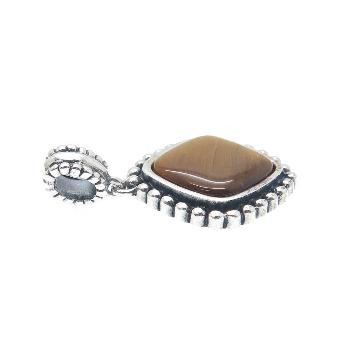 925 Sterling Silver Vintage Real Tiger Eye Beaded Dangle Charm Pendant