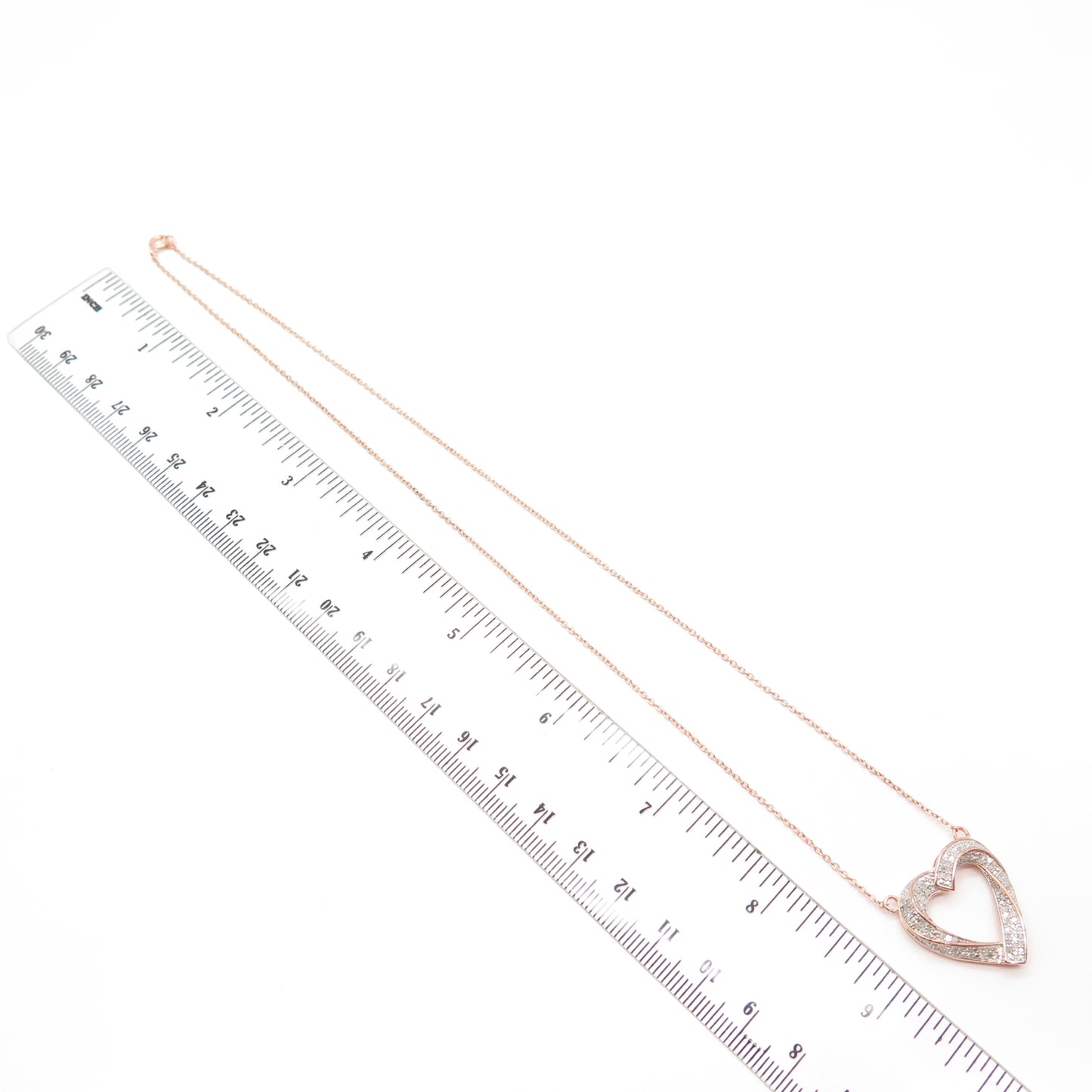 925 Sterling Silver Rose Gold Plated Real White Diamond Heart Chain Necklace 18"