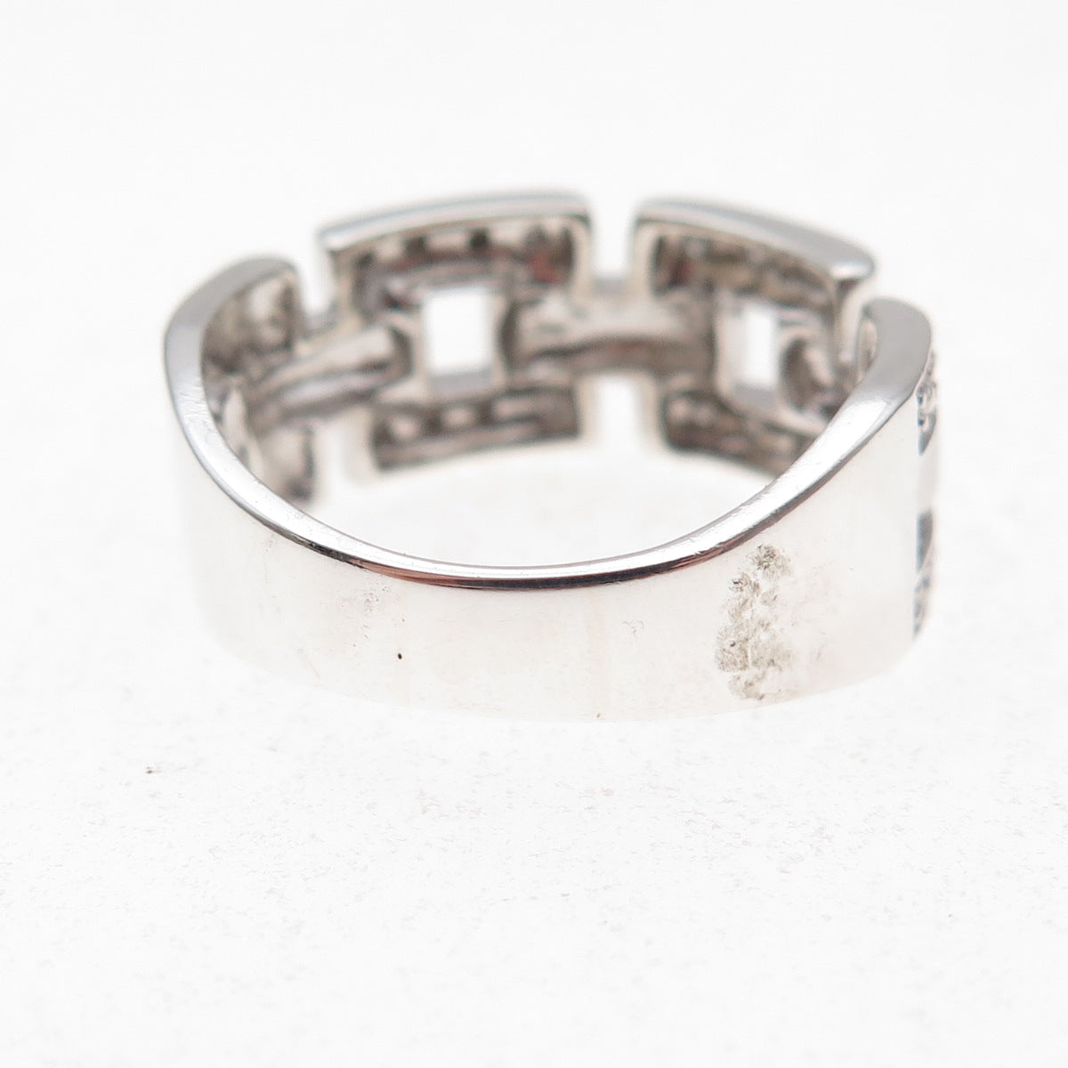 925 Sterling Silver Real Round-Cut Diamond Chain Link Ring Size 8