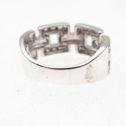 925 Sterling Silver Real Round-Cut Diamond Chain Link Ring Size 8