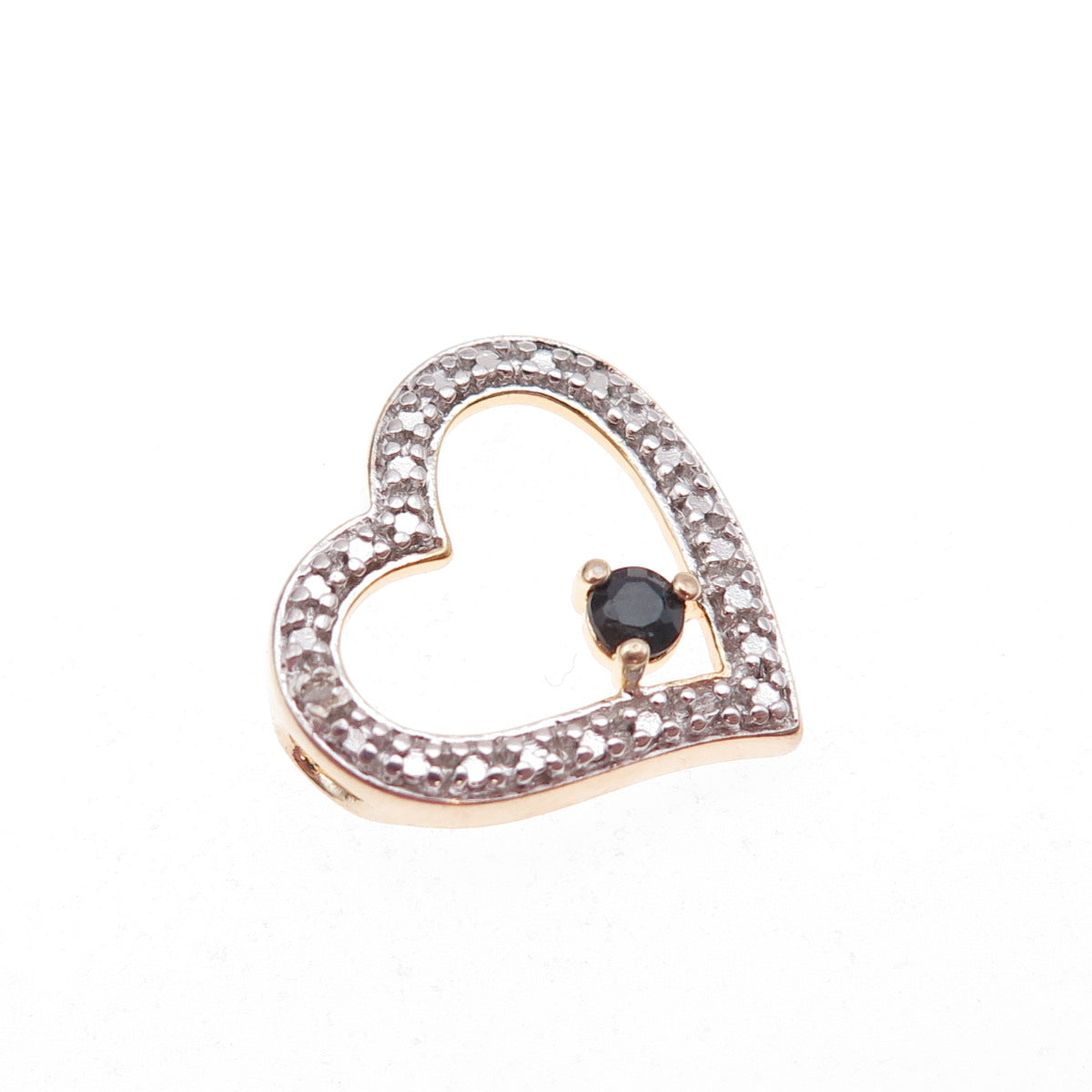 925 Sterling Silver 2-Tone Real Diamond & Sapphire Heart Slide Charm Pendant