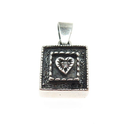 HUGHES 925 Sterling Silver Vintage C Z Heart Oxidized Minimalist Pendant