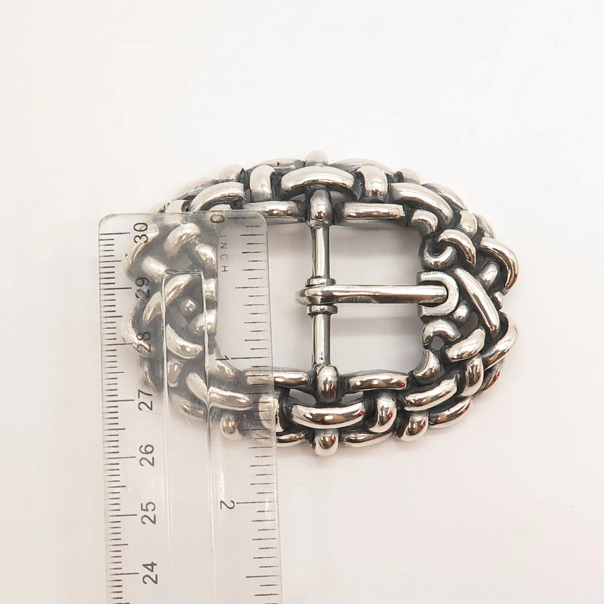 925 Sterling Silver Vintage Wicker Belt Buckle