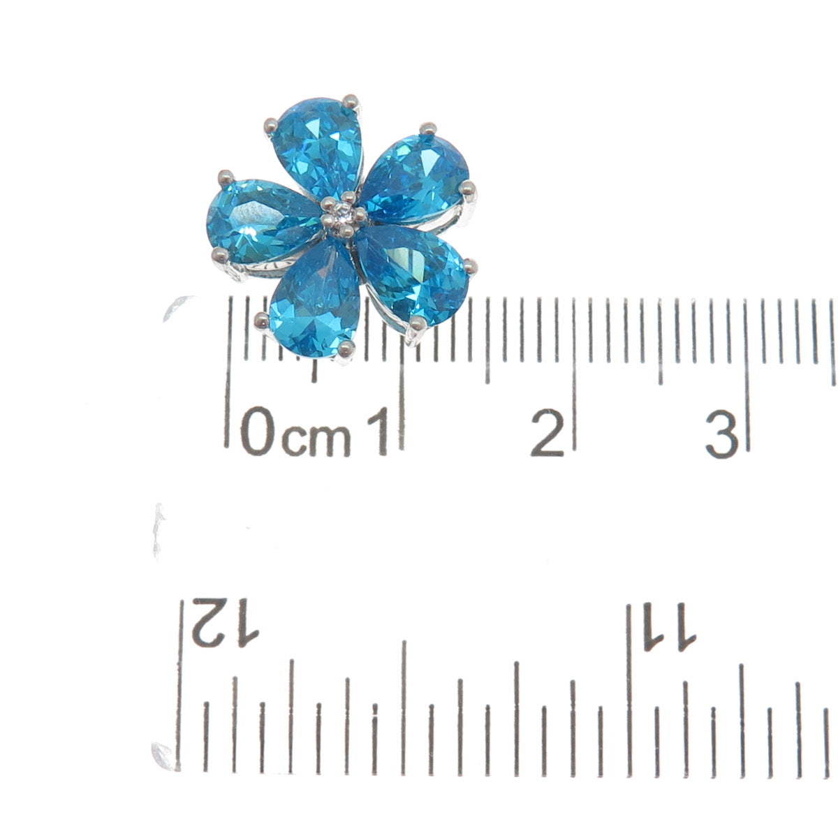 SAMUEL AARON 925 Sterling Silver White & Blue C Z Flower Slide Pendant