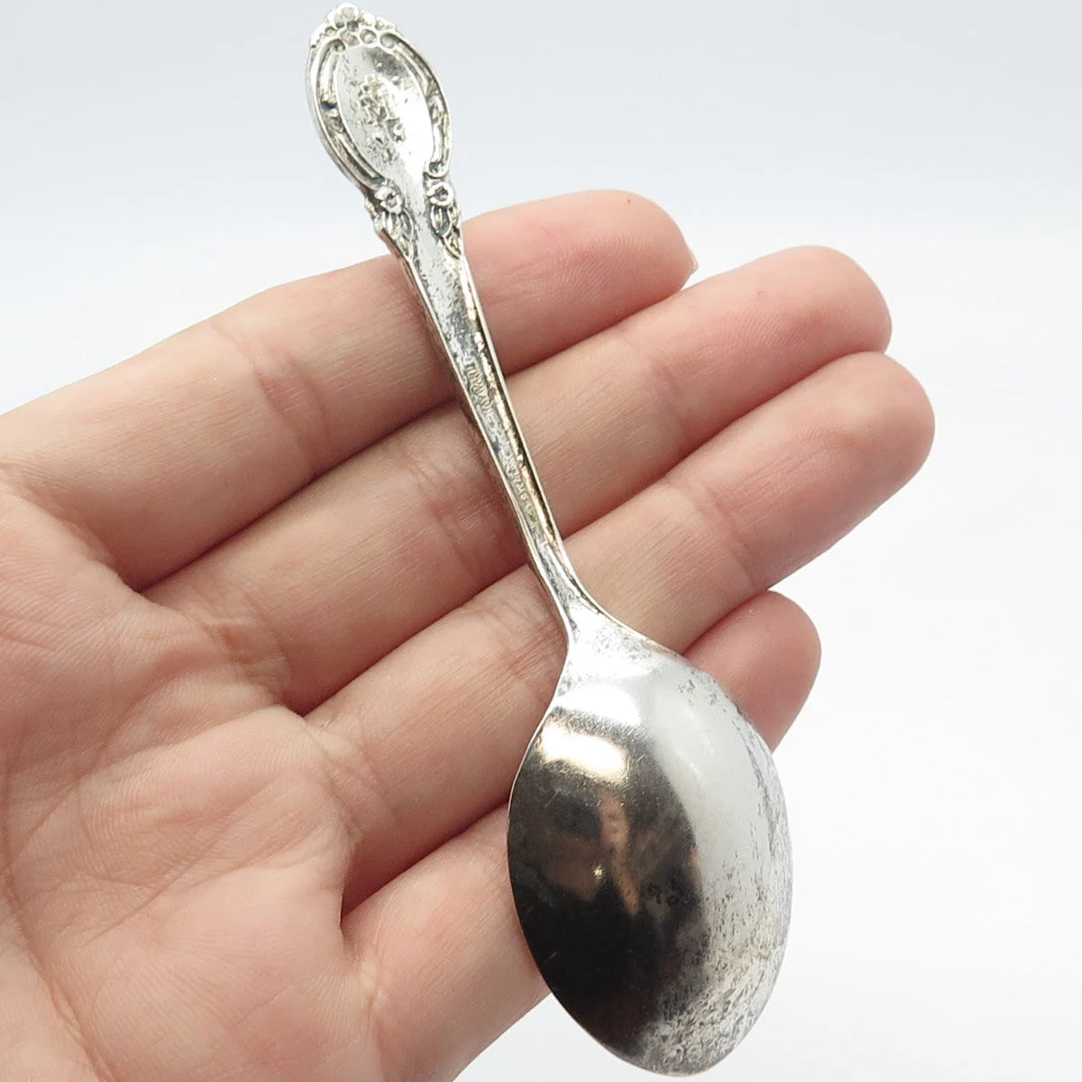 925 Sterling Silver Antique Hayward Blue Enamel Virgin Mary Floral Teaspoon
