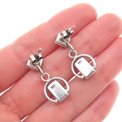 925 Sterling Silver Vintage Real Amber Modernist Oxidized Dangle Earrings