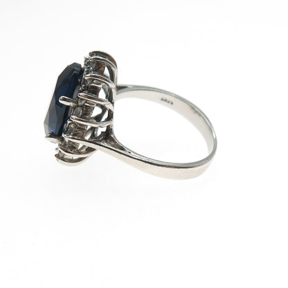 925 Sterling Silver Vintage Dark Blue & White C Z Bohemian Ring Size 8