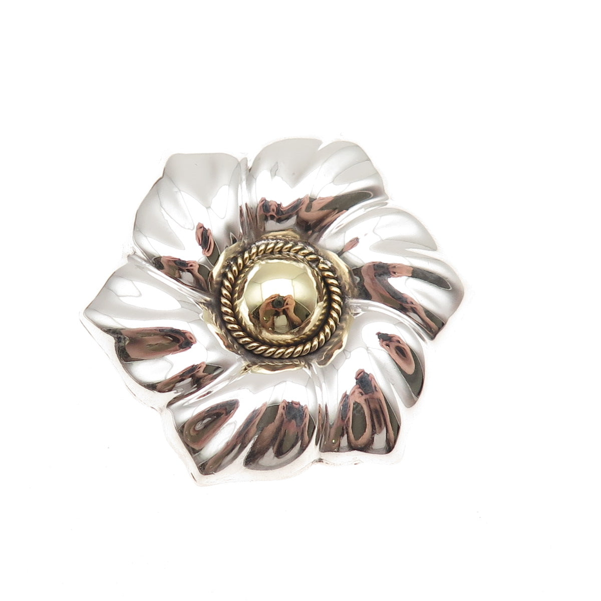 925 Sterling Silver 2-Tone Vintage Mexico Floral Oxidized Pin Brooch