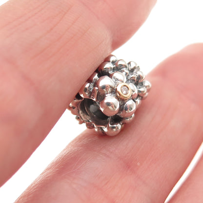 PANDORA 925 Sterling Silver Gold Real Diamond Daisy Slide Bead Charm