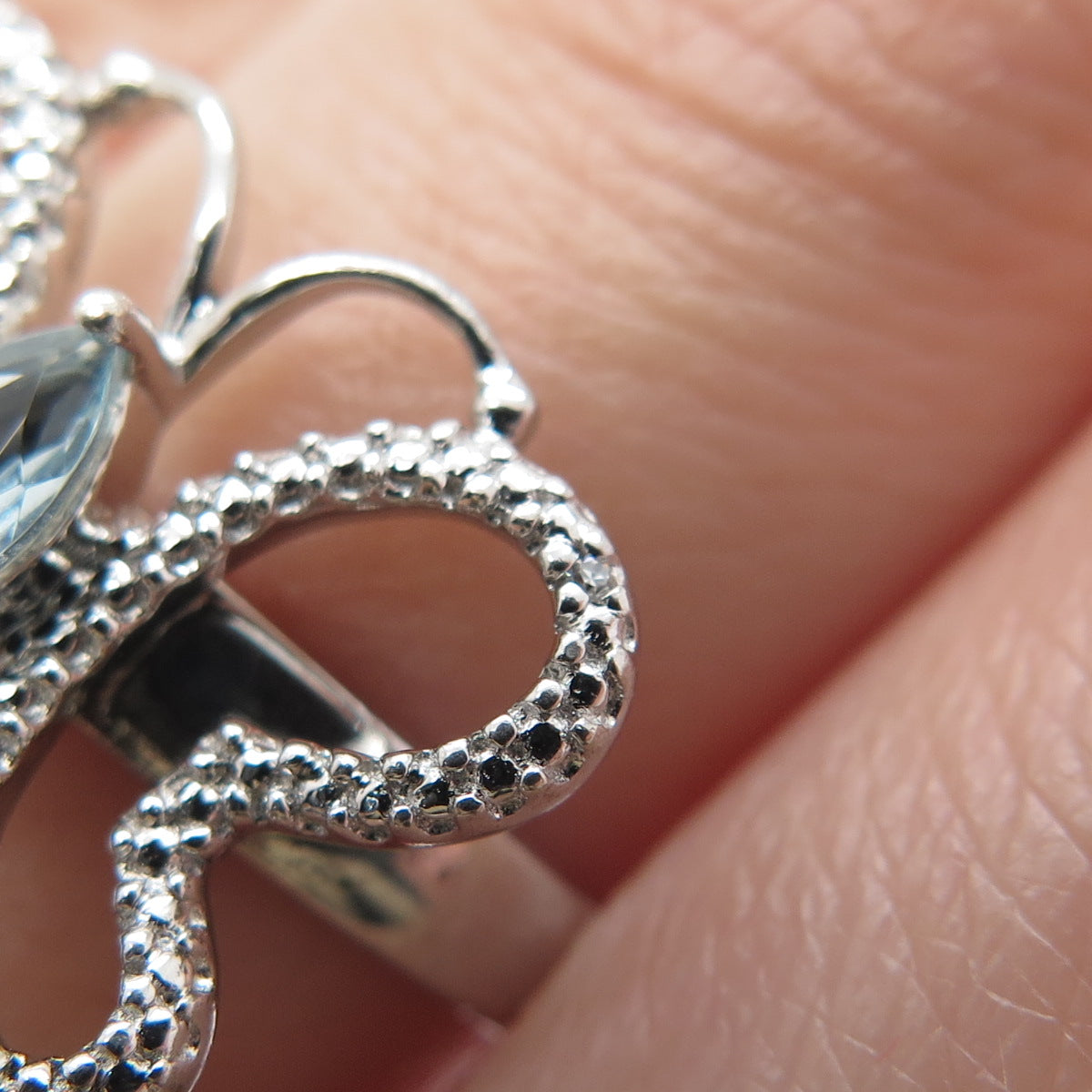 925 Sterling Silver Real Diamond Accent & Blue Topaz Butterfly Ring Size 7.75