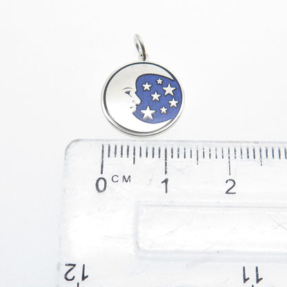925 Sterling Silver Purple Enamel Crescent Round Tag Minimalist Charm Pendant