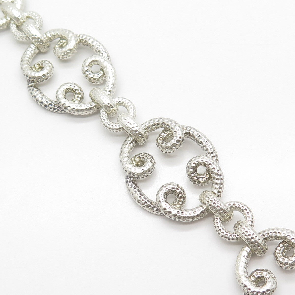 925 Sterling Silver Vintage Dotted Swirl Link Bracelet 6.75"
