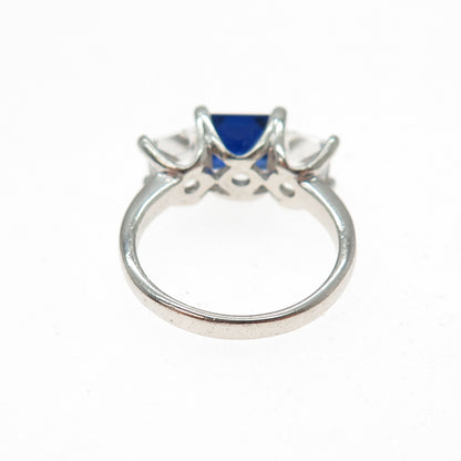 JCM Jacmel Mauritius 925 Sterling Princess-Cut Blue & White C Z Ring Size 5.25