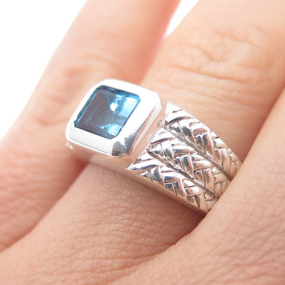 CLYDE DUNEIER CID 925 Sterling Silver Vintage Real Blue Topaz Ring Size 6.75