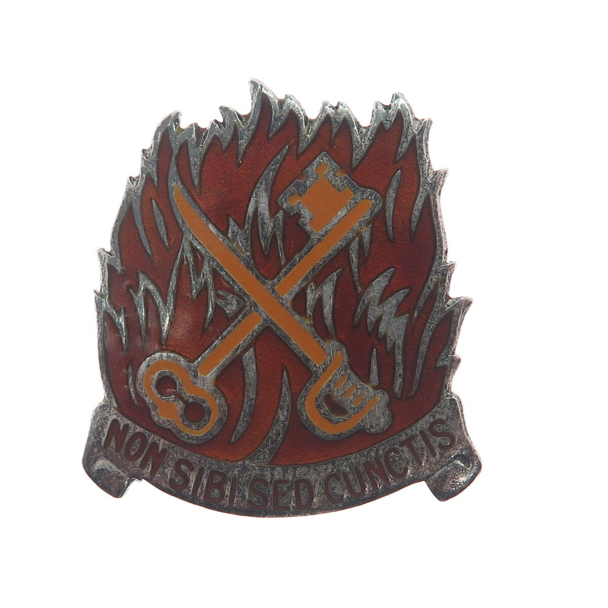 925 Sterling Silver Antique WWII Enamel US Army Non Sibi Sed Cunctis Pin Brooch
