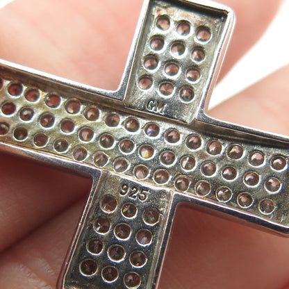 925 Sterling Silver Italy Pave C Z Cross Pendant Popcorn Chain Necklace 16"