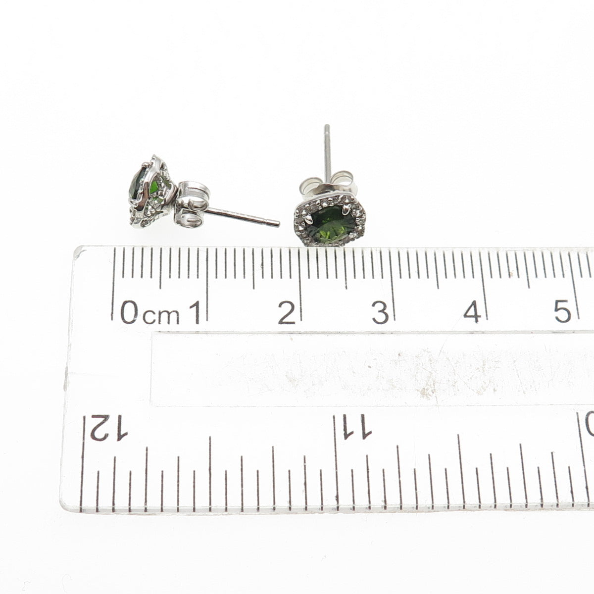 925 Sterling Silver Cushion-Cut Green & Round-Cut White C Z Stud Earrings