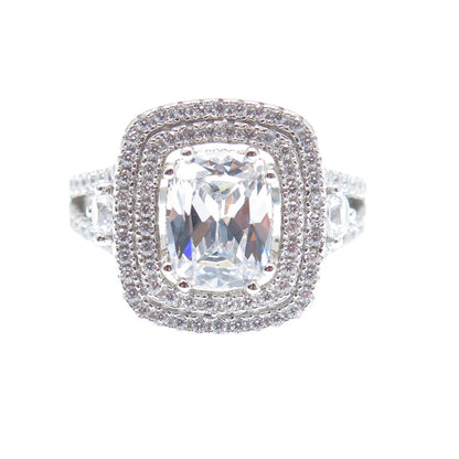 925 Sterling Silver Cushion & Round-Cut C Z Engagement Ring Size 7