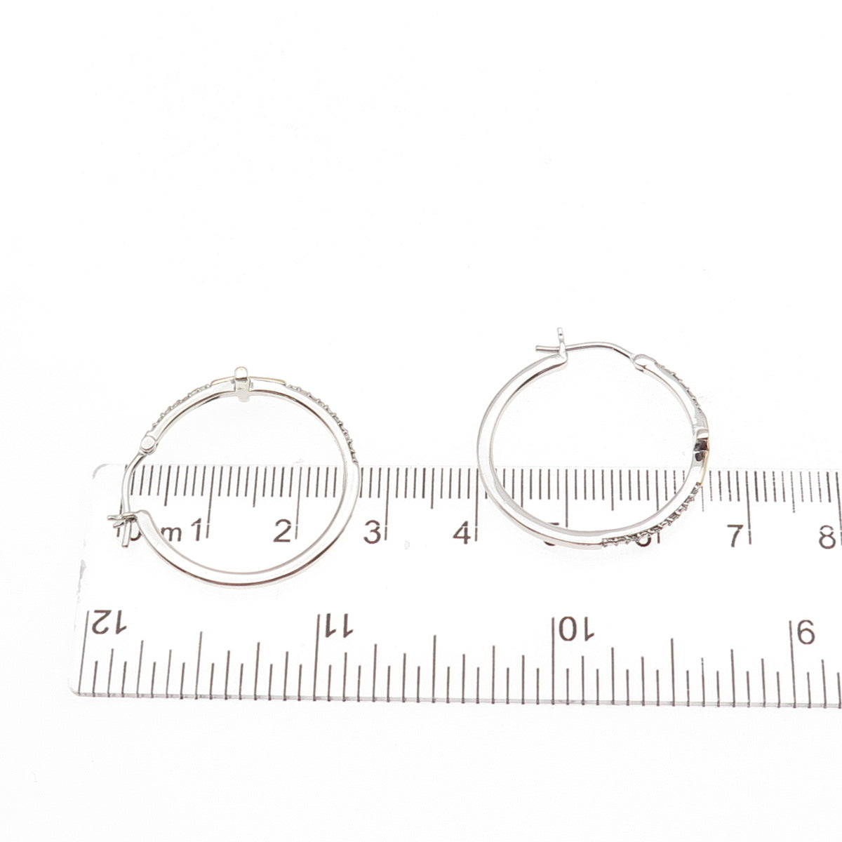 Sun 925 Sterling Silver 10K Gold Real Round-Cut Diamond Cross Hoop Earrings