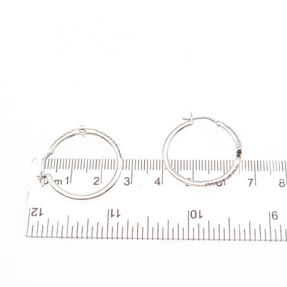 Sun 925 Sterling Silver 10K Gold Real Round-Cut Diamond Cross Hoop Earrings
