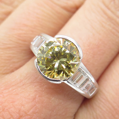 MEDA 925 Sterling Silver Canary & White C Z Ring Size 8.75