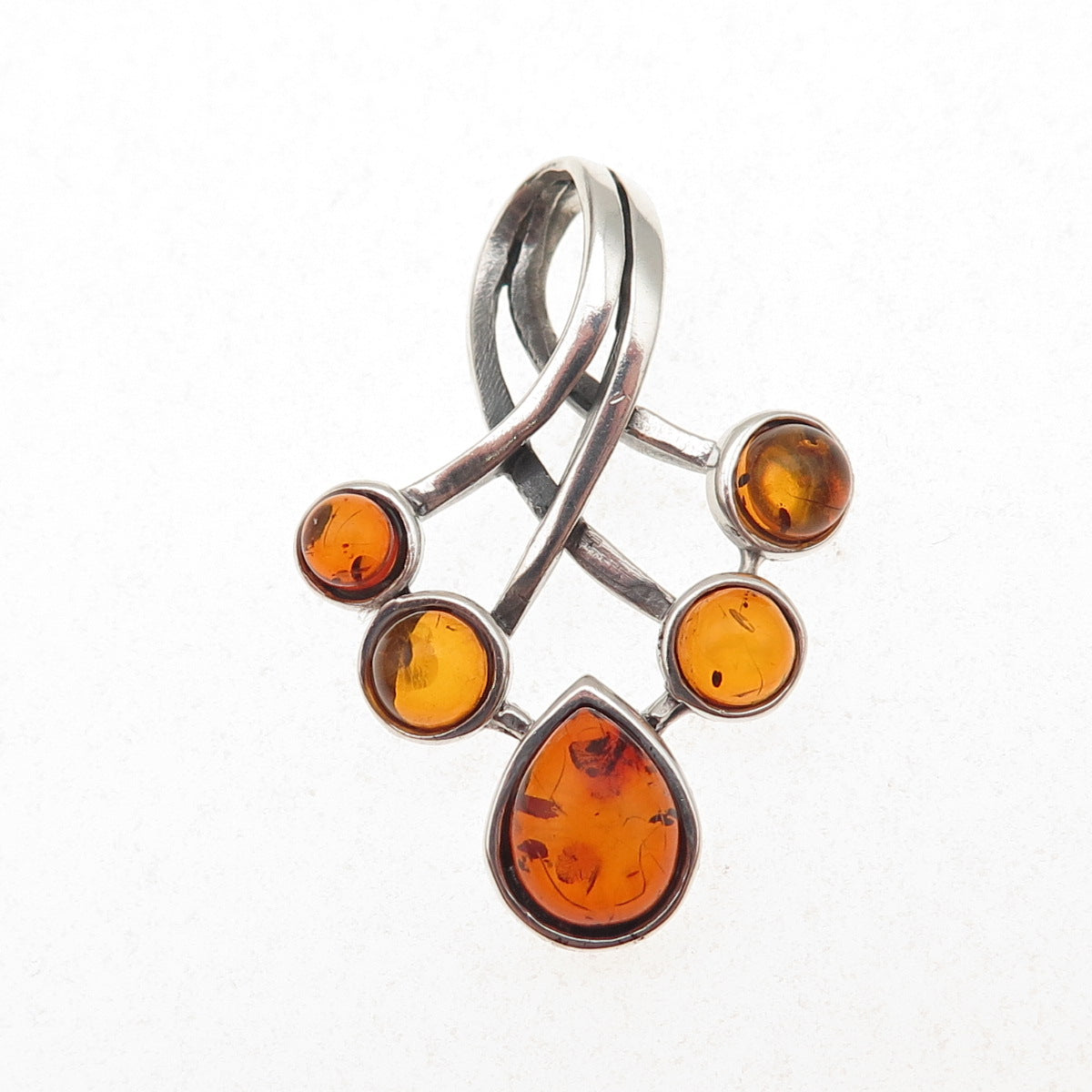 925 Sterling Silver Vintage Real Amber Modernist Charm Pendant