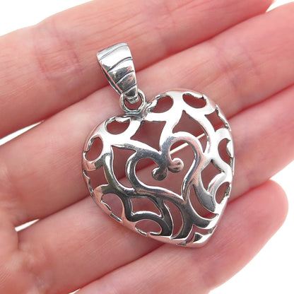 MILOR 925 Sterling Silver Vintage Italy Ornate Heart Oxidized Charm Pendant
