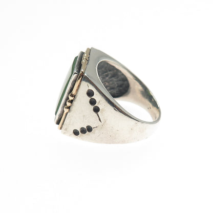18K Gold 925 Sterling Silver Vintage Real Jade Modernist Ring Size 8