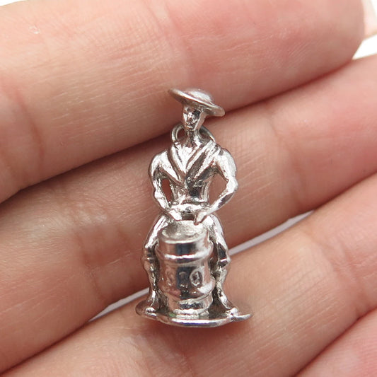 925 Sterling Silver Vintage Musician Drummer Pendant